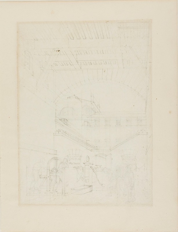 Augustus Charles Pugin - Study for Water Engine, Cold-Bath, Field’s Prison, from Microcosm of London