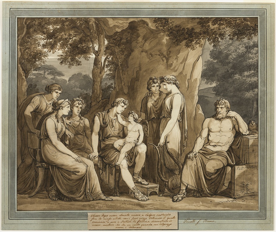 Bartolomeo Pinelli - Calypso Watches Telemachus with Cupid on His Knee, While Mentor Watches in Anger, from The Adventures of Telemachus, Book 7