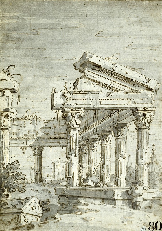 Canaletto - Capriccio; A Ruined Classical Temple