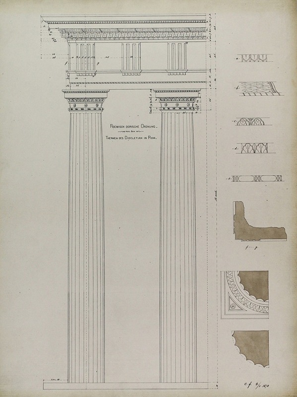 Carl (Charles) J. Furst - Orders of Architecture, Roman Doric Order from Baths of Diocletian, Rome, Italy, Elevation