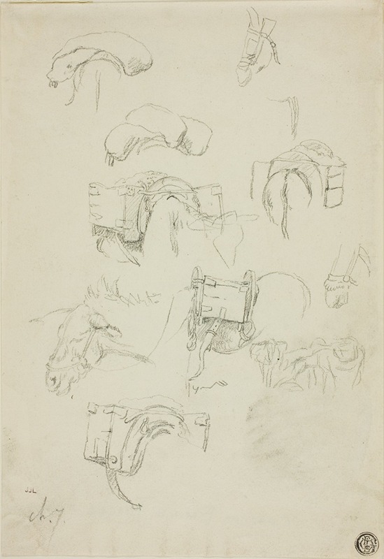 Charles Emile Jacque - Sheet of Sketches; Details of a Donkey and Accoutrements
