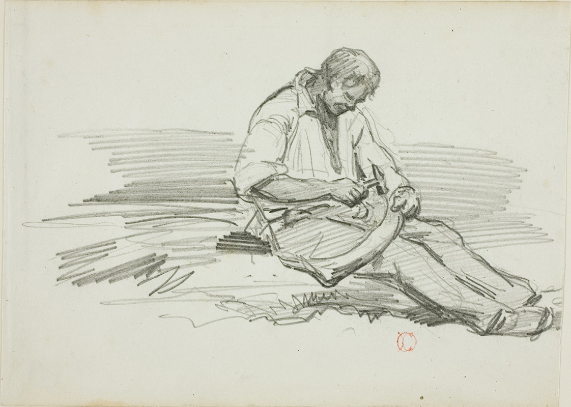 Charles François Daubigny - Man Mending Scythe