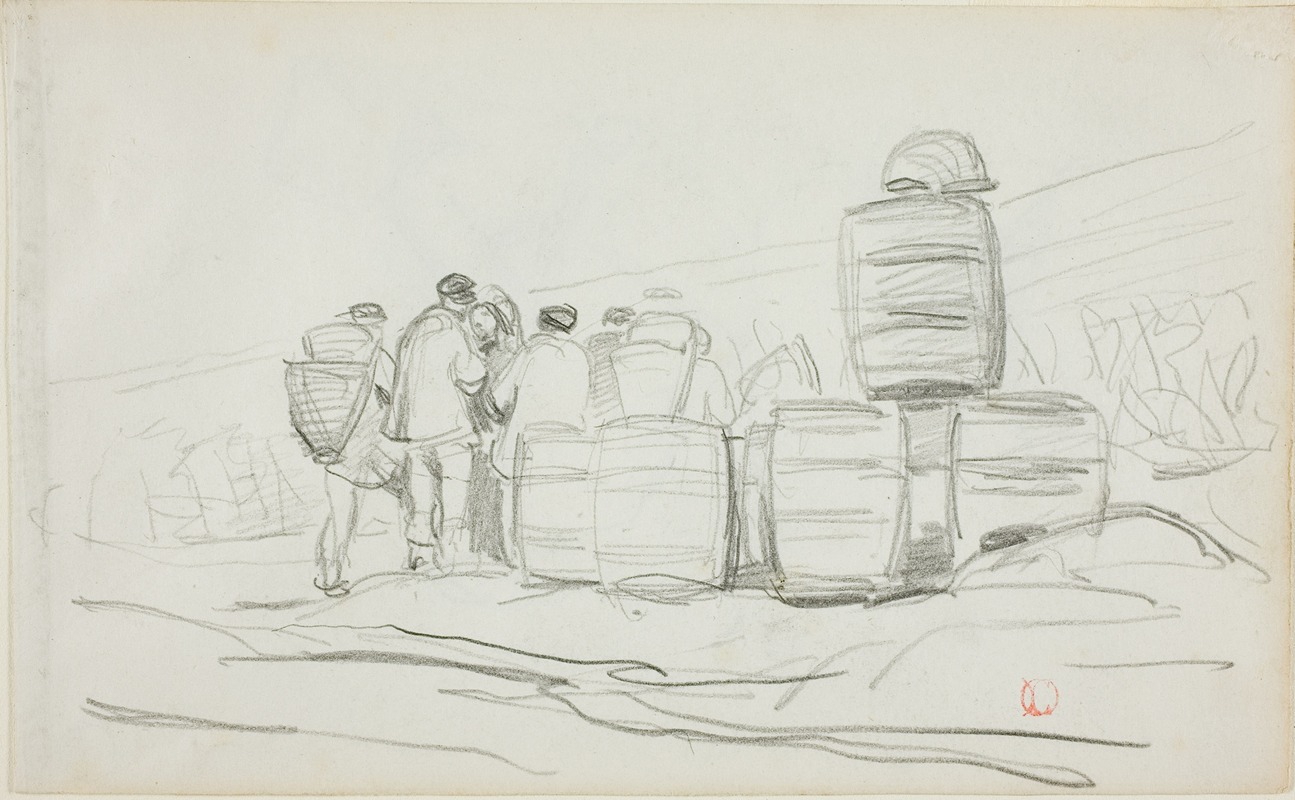 Charles François Daubigny - Study of a Group of People with Barrels