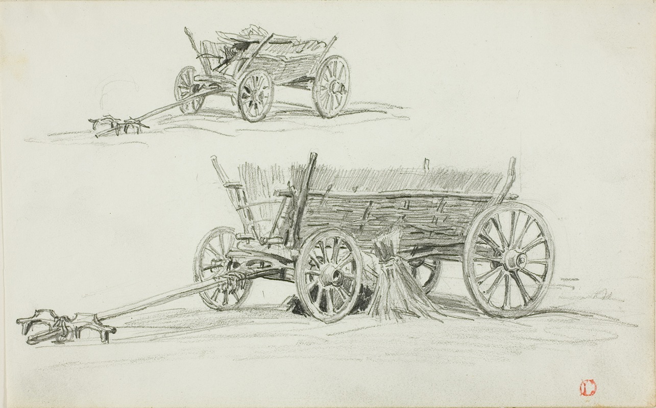 Charles François Daubigny - Two Sketches of an Ox Cart