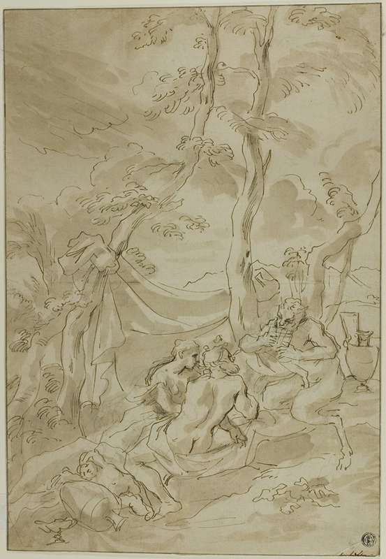 Circle of Bartolomeo Biscaino - Bacchanale, with Satyr Playing Reeds