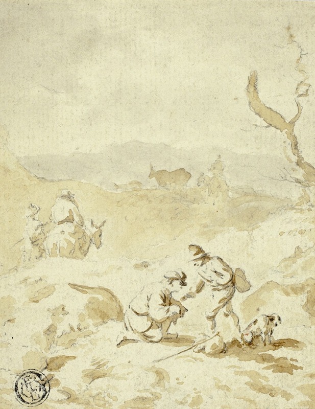 Circle of Herman Saftleven III - Men Traveling Through Hills with Mules, Packs and Dog