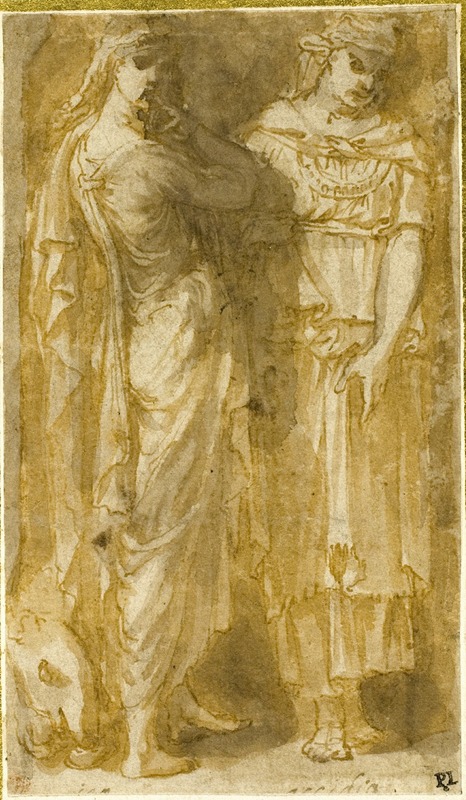 Circle of Pirro Ligorio - Two Standing Female Allegorical Figures; Anger and Sloth