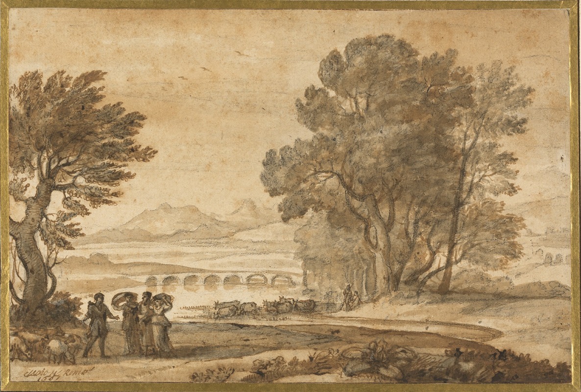 Claude Lorrain - A Wooded River Landscape with Jacob, Laban, and His Daughters