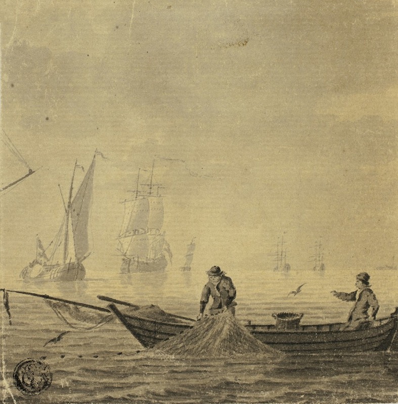 Cornelis de Grient - Fishermen Pulling in Net on a Boat