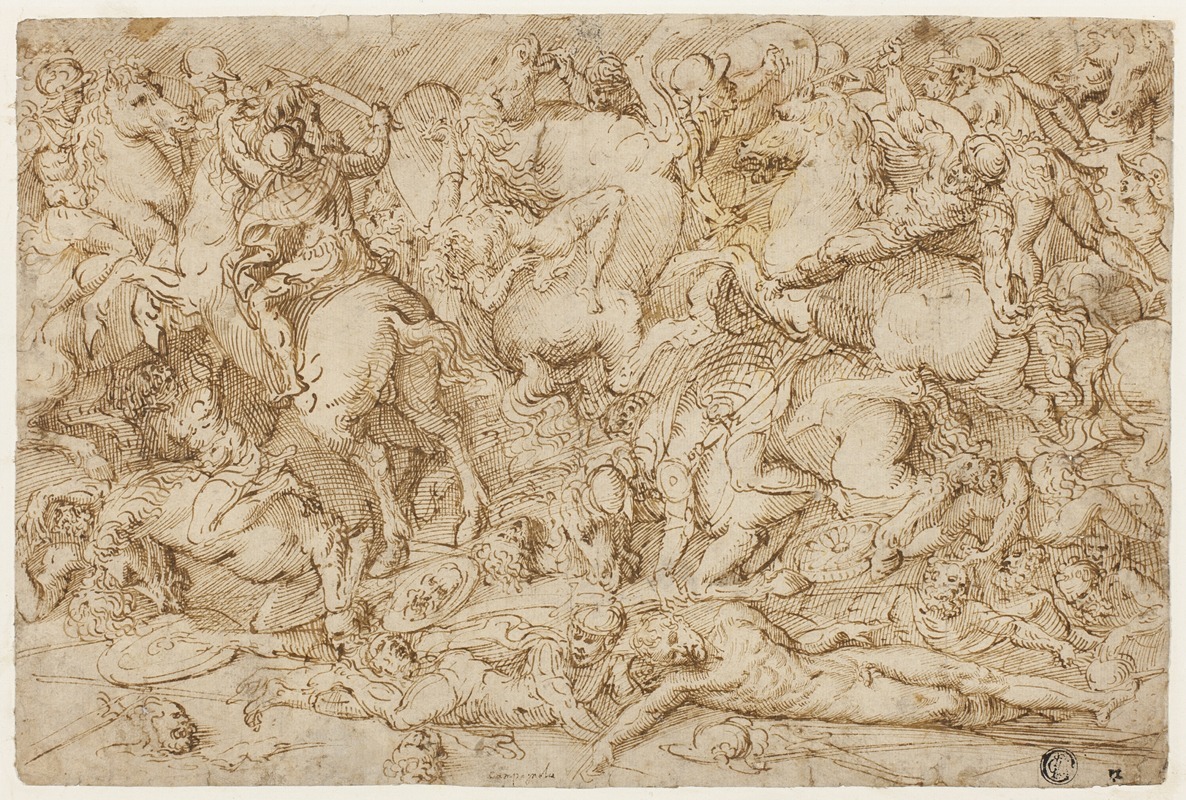Domenico Campagnola - Battle Scene with Horses and Men