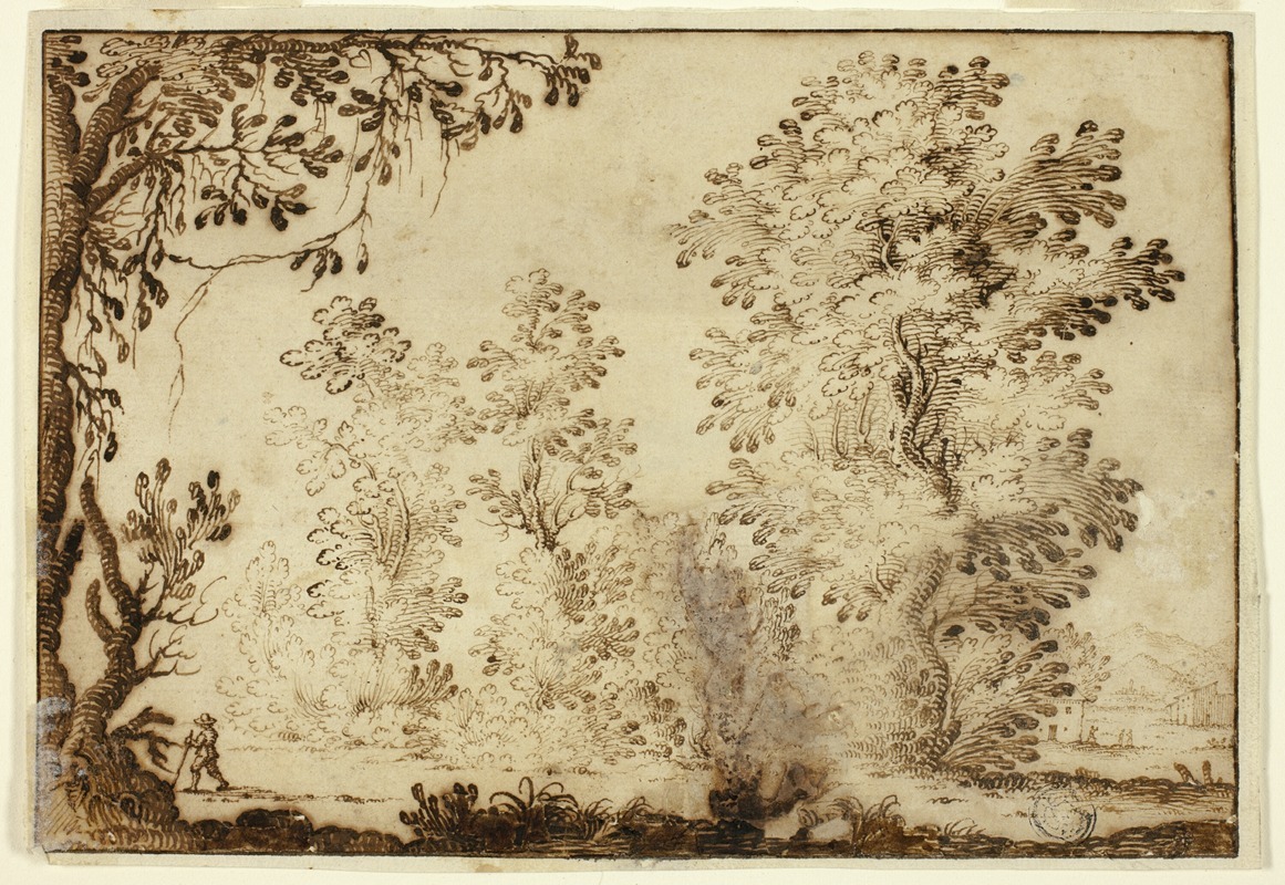 Ercole Bazicaluva - Wooded Landscape with Traveler in Foreground