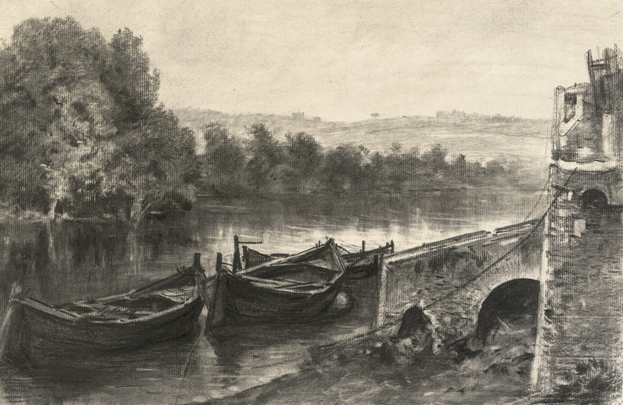 Maxime Lalanne - Boats by a Stone River Landing