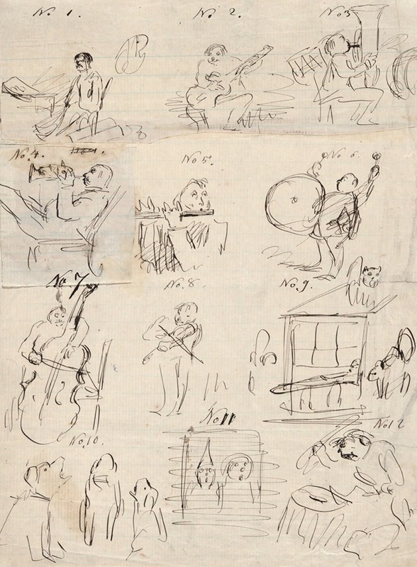 Thomas Nast - Sheet of Sequential Drawings About Music