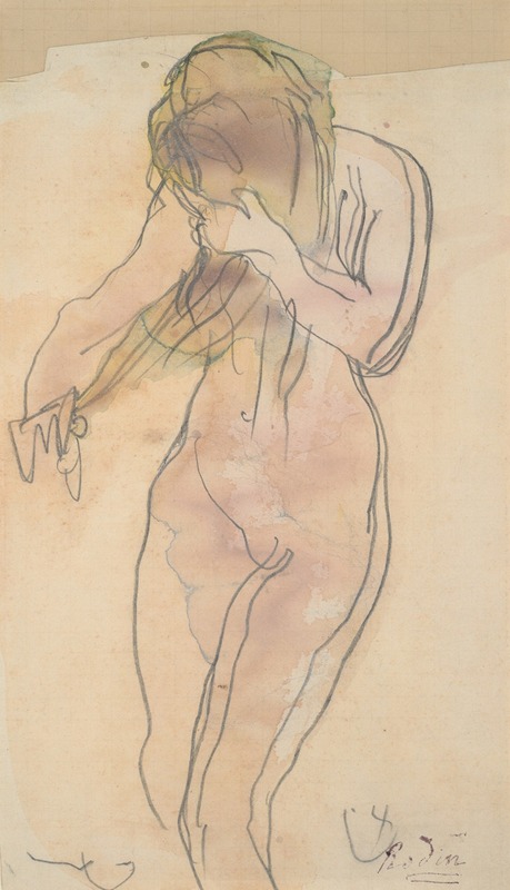 Auguste Rodin - Study of nude (standing, combing her hair)