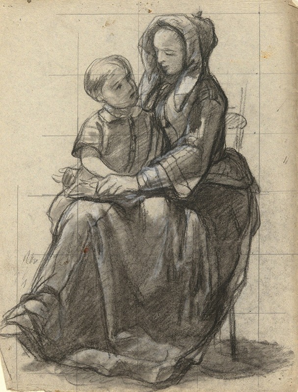 Edwin White - Mother and child, sketch for Signing of the Compact in the Cabin of the Mayflower