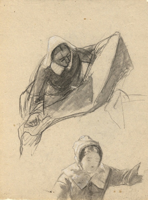 Edwin White - Woman, sketch for Signing of the Compact in the Cabin of the Mayflower