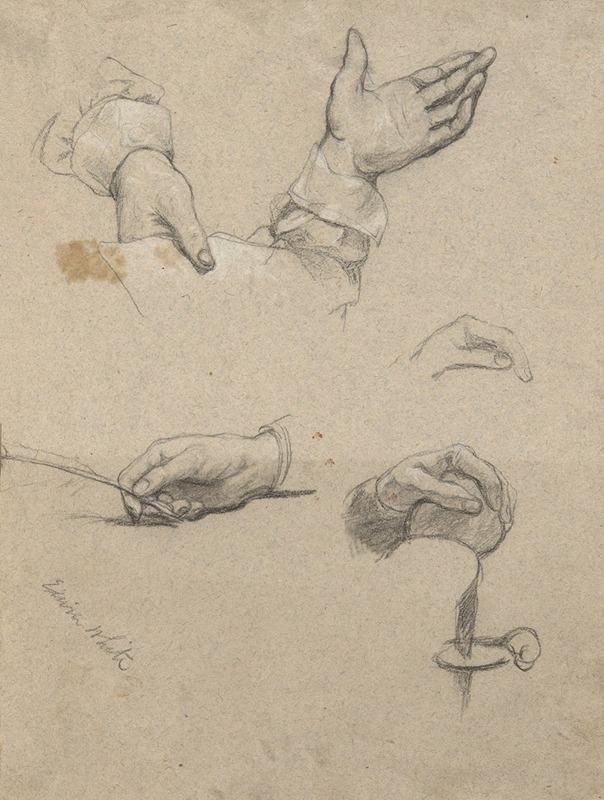 Edwin White - Study of hands, sketch for Signing of the Compact in the Cabin of the Mayflower