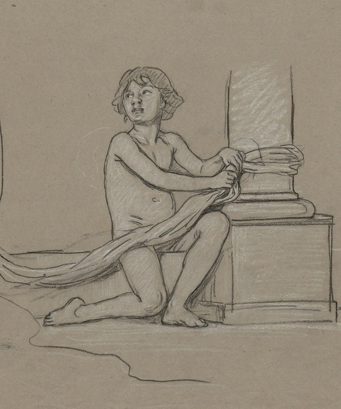 Elihu Vedder - Study for Young Boy Crouching Next to Column