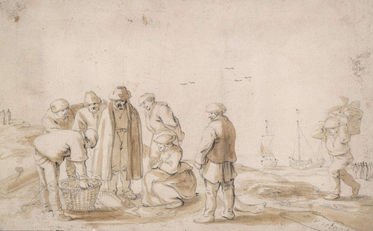 Esaias van de Velde - Fish mongers on the beach