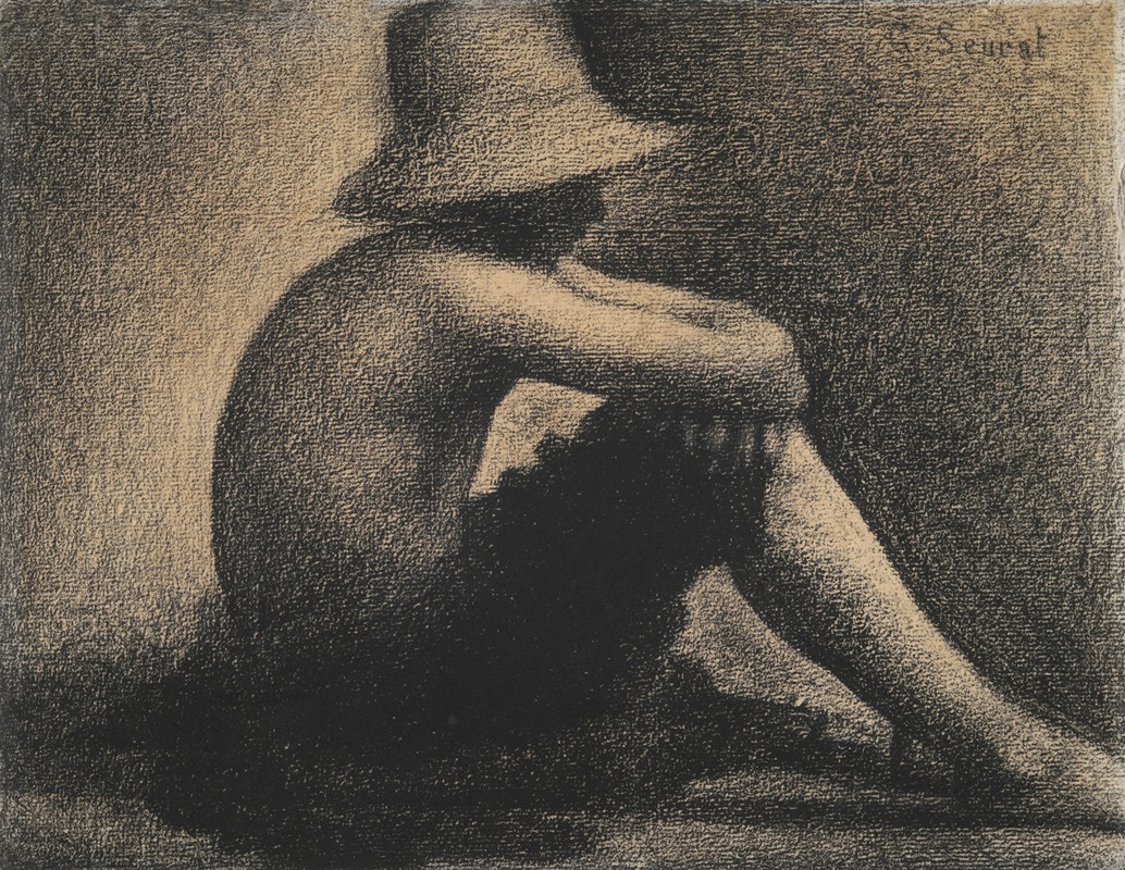 Georges Seurat - Seated Boy with Straw Hat, study for Bathers at Asnières