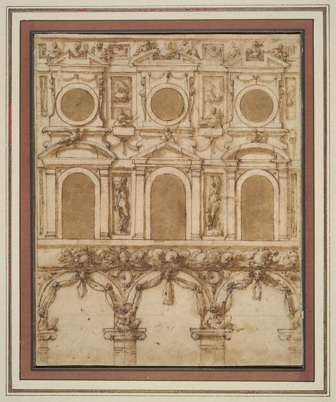Giorgio Vasari - Design for a temporary decoration of the East wall of the Palazzo Vecchio Courtyard