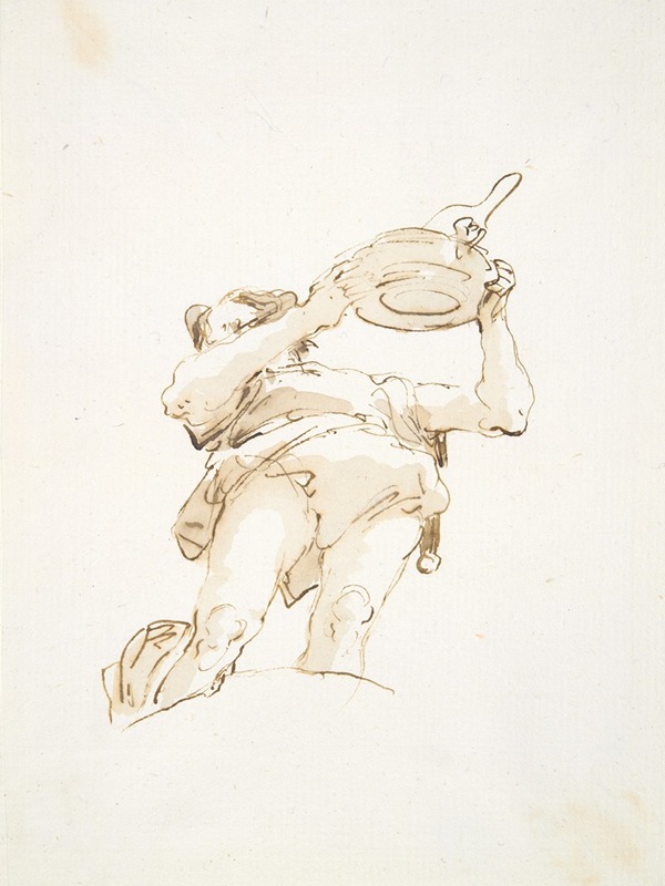 Giovanni Battista Tiepolo - Male figure carrying a tray with fowl, seen from below