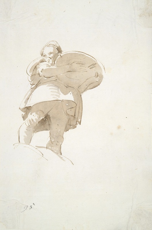 Giovanni Battista Tiepolo - Male figure carrying a tray, seen from below