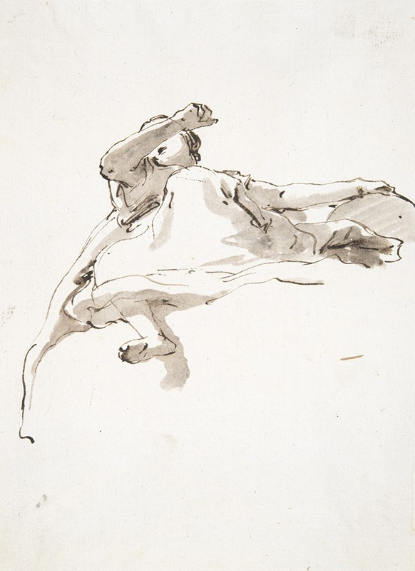 Giovanni Battista Tiepolo - Reclining female figure, left hand resting on globe, right arm raised in front of face, seen from below