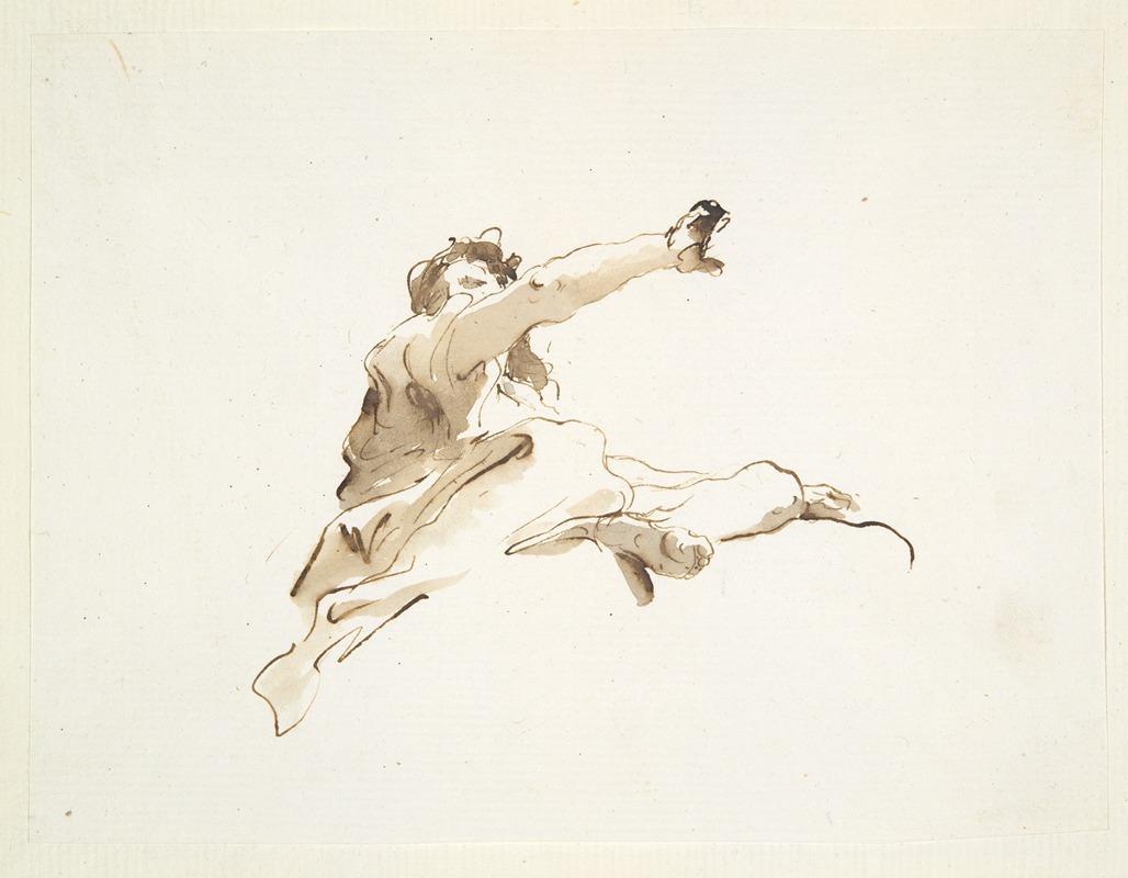 Giovanni Battista Tiepolo - Seated figure with head turned to the left and right arm raised, seen from below