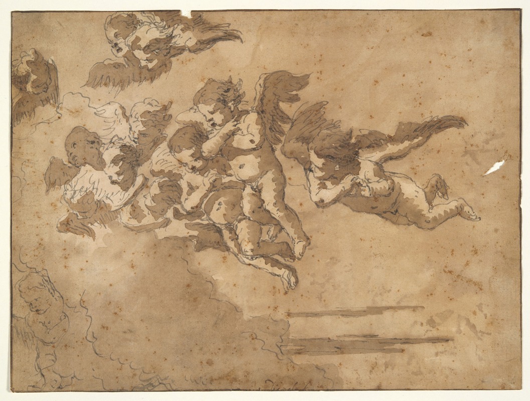 Giovanni Domenico Tiepolo - Putti Flying in Clouds