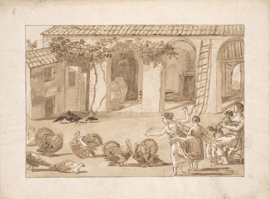 Giovanni Domenico Tiepolo - Turkeys in a Venetian Farmyard, the third drawing in Tiepolo’s series of 59 scenes of contemporary life.