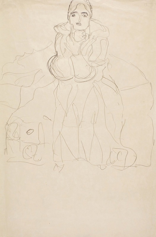 Gustav Klimt - Sitzend von vorne, mit aufgestütztem Kinn (Seated Figure Head-On, Supporting her Chin)