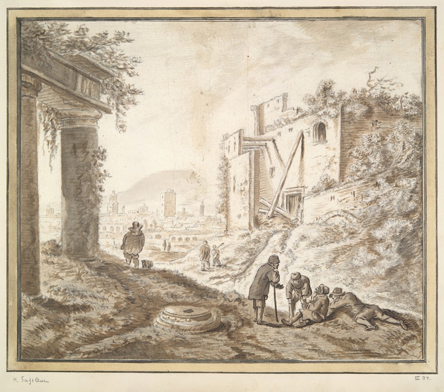 Herman Saftleven - Roman Ruins with Peasants Resting