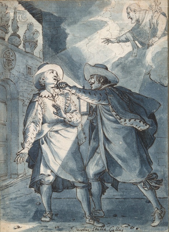 Jacques Stella - The stabbing of Paolo de Bernardis, preparatory study for an engraving by Christian Sas