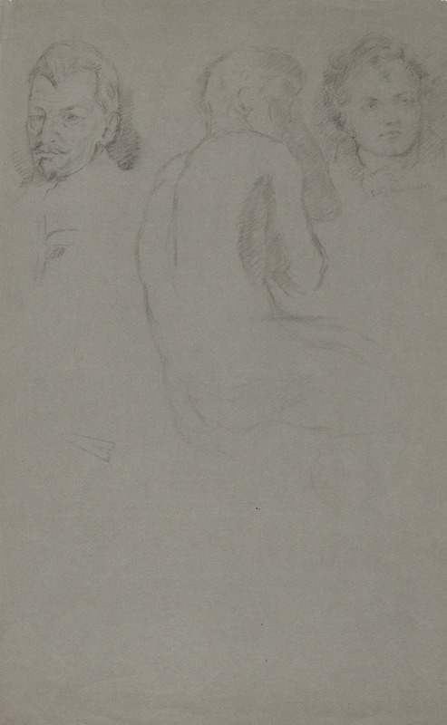 John Ferguson Weir - Two Portrait Studies and One Male Nude, Seated
