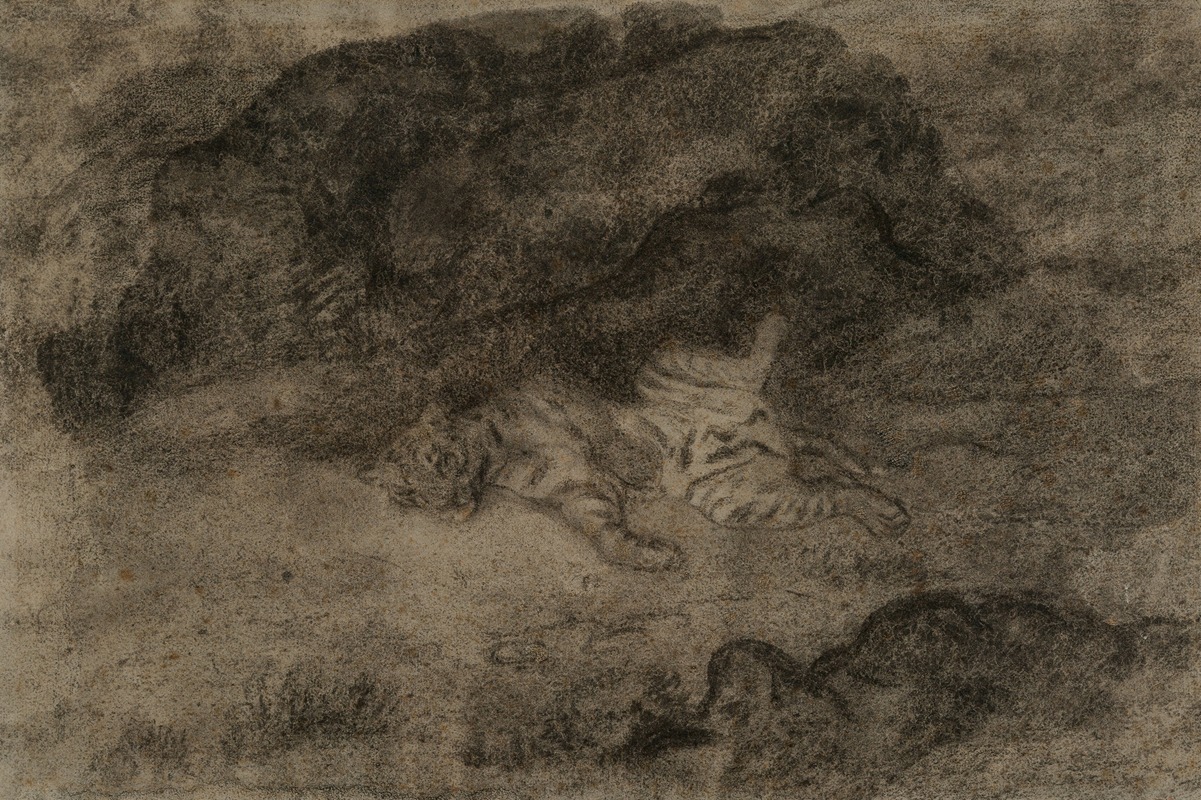 Antoine-Louis Barye - A tiger sprawling among the rocks