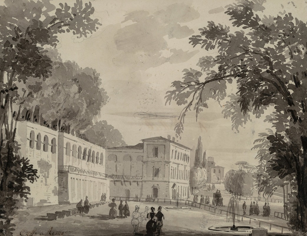 Ippolito Caffi - Veduta of the Aqueduct and Aranciera of the Villa Borghese, Rome