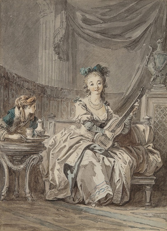 Jean-Baptiste Le Prince - Femme jouant de la guitare dans un intérieur (Les plaisirs de la solitude)