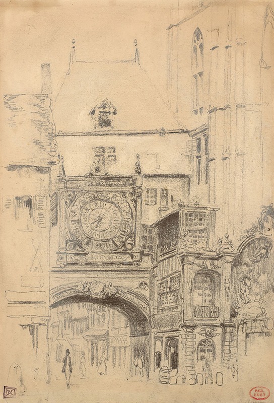 Paul Huet - Le Gros Horloge et la fontaine d’Aréthuse à Rouen