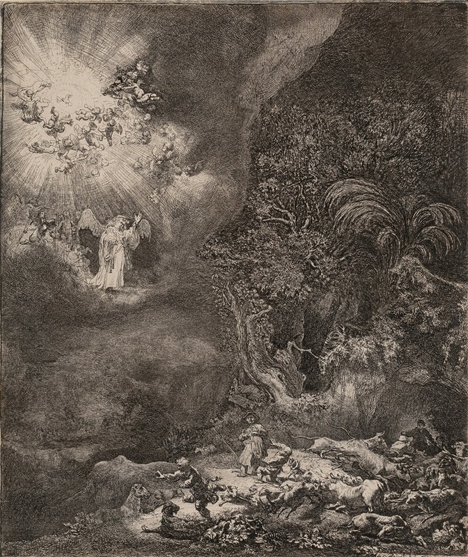 Rembrandt van Rijn - The angel appearing to the shepherds