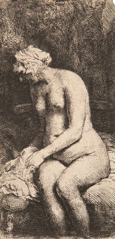 Rembrandt van Rijn - Woman bathing her feet at a brook