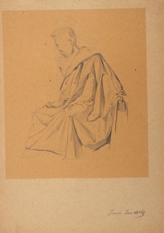 Franz Jaschke - Figurenstudie eines nach links Sitzenden, mit einem Tuch bekleideten Mannes