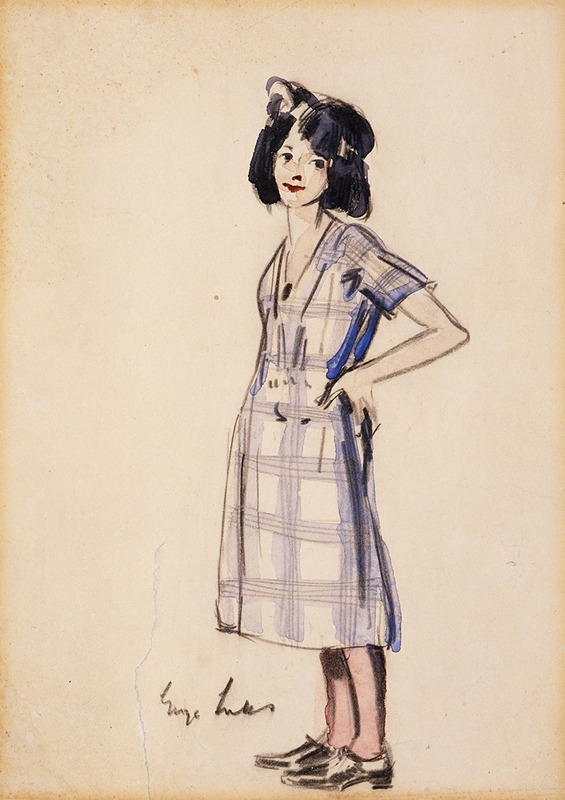 George Luks - Girl in Checkered Dress