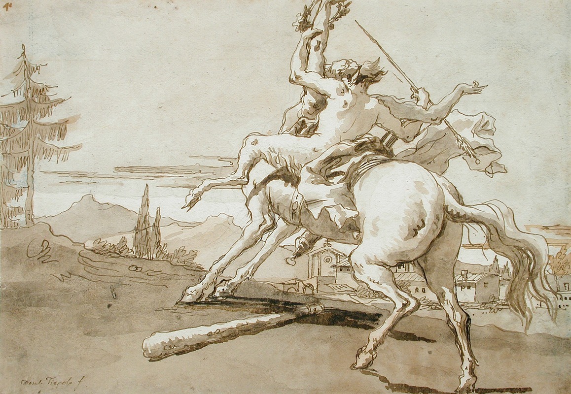 Giovanni Domenico Tiepolo - Centaur Arrested in Flight, a Female Faun on His Back