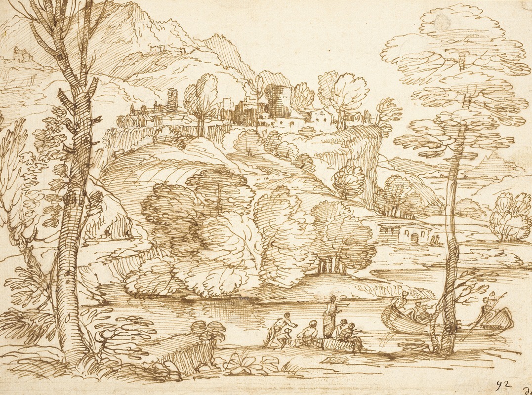 Giovanni Francesco Grimaldi - Landscape with River and Figures