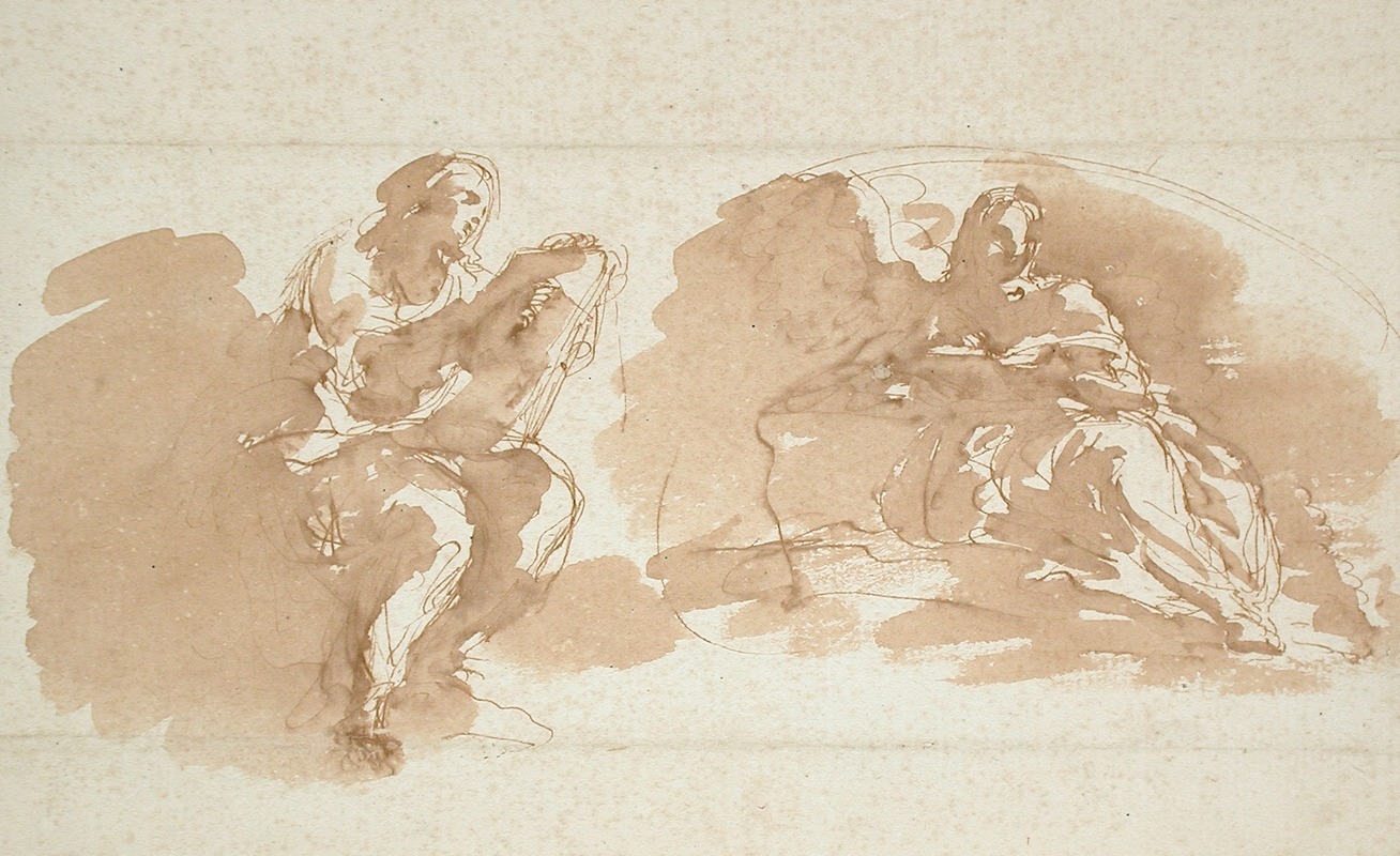 Giuseppe Bernardino Bison - Two Seated Figures with Books