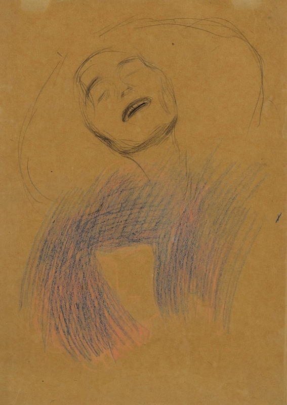 Gustav Klimt - Weiblicher Kopf, Dekorative Lineare Strukturen (Female Head, Decorative Linear Structures)