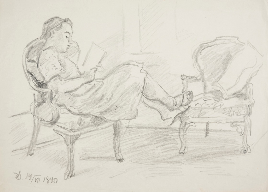 Ivan Ivanec - Młoda kobieta siedząca w fotelu i czytająca książkę