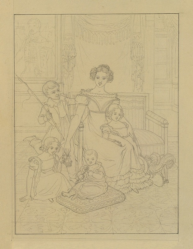 Johann Peter Krafft - Konturzeichnung einer Mutter mit vier Kindern