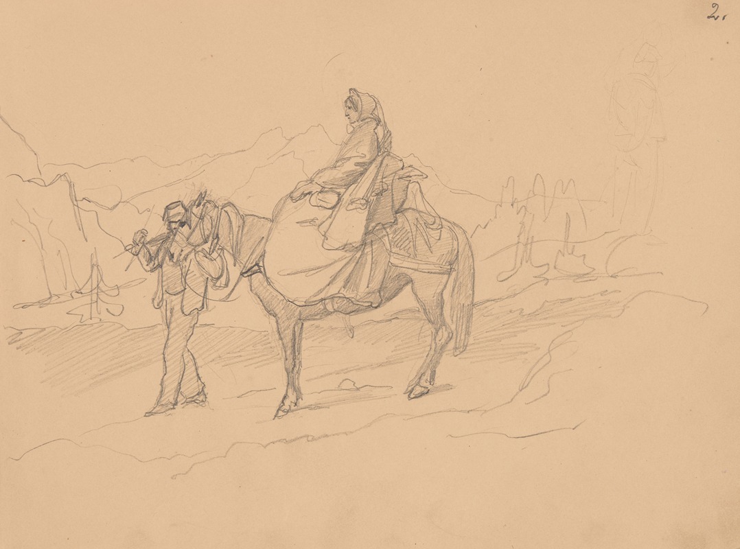 Józef Simmler - A woman on a horse led by a man in fez